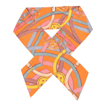 Hermes Silk Cavalcadour Maxi Twilly Orange Argile Bouton D'Or 1 of 5