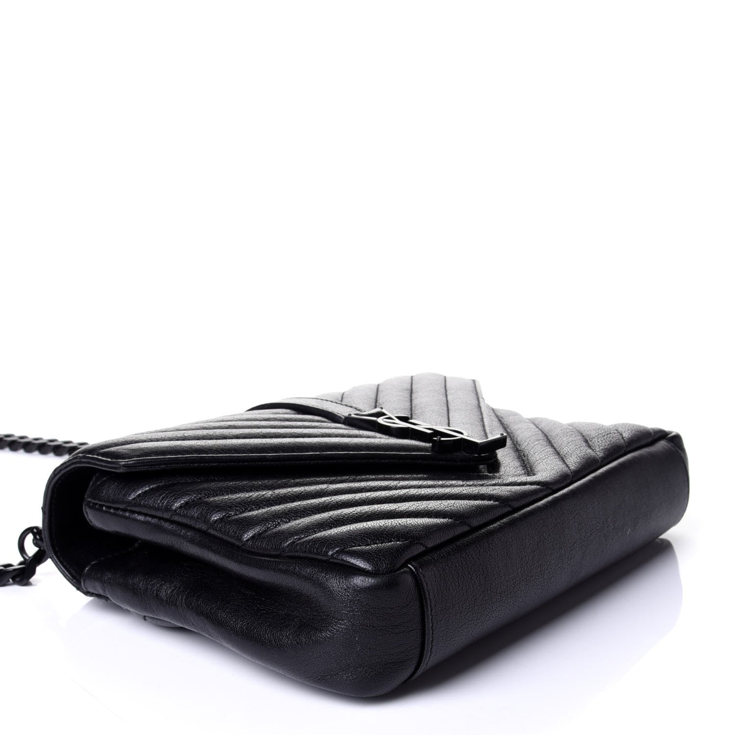 Saint Laurent Sheepskin Matelasse Chevron Monogram Monochrome Medium College Bag Black 3 of 5