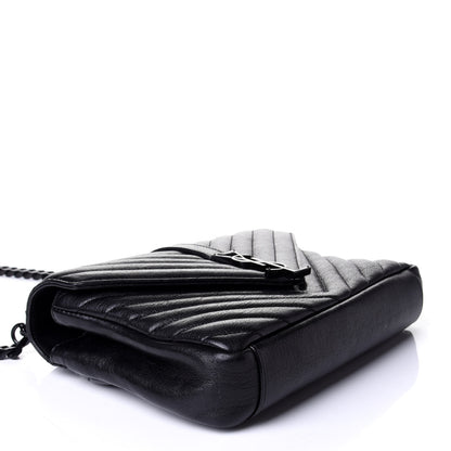 Saint Laurent Sheepskin Matelasse Chevron Monogram Monochrome Medium College Bag Black 3 of 5