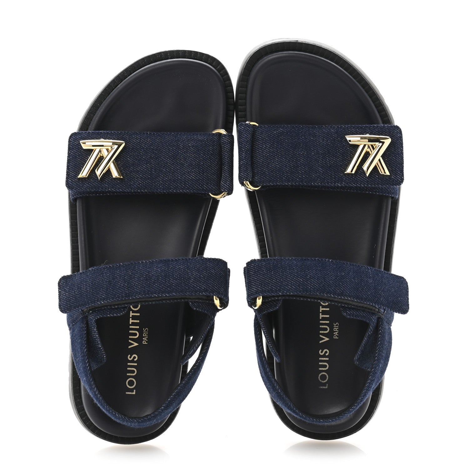 Louis Vuitton デニム プラットフォームサンダル Louis Vuitton Denim Sunset Comfort Flat Sandals 37.5 Blue 1722034