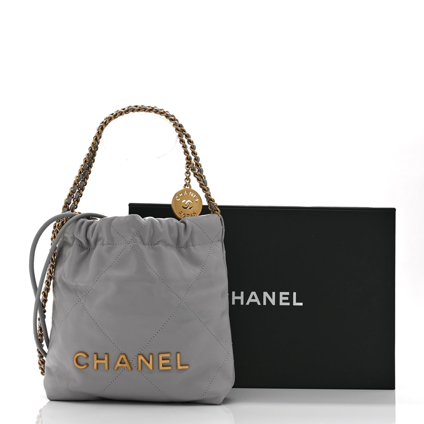 Shiny Calfskin Quilted Mini Chanel 22 Grey