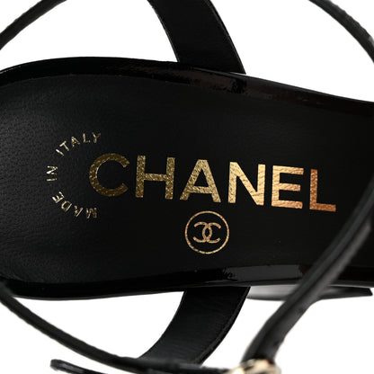Chanel Patent Calfskin CC Clover Sandals 37.5 Black 8 of 10