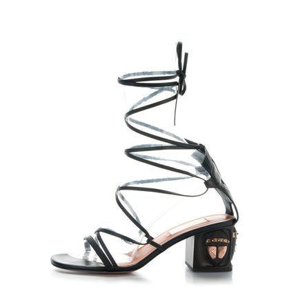Valentino Garavani Calfskin Mask Embossed Gladiator Sandals 37 Brown Black 1 of 7