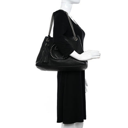 Gucci Pebbled Calfskin Studded Medium Soho Chain Shoulder Bag Black 2 of 19