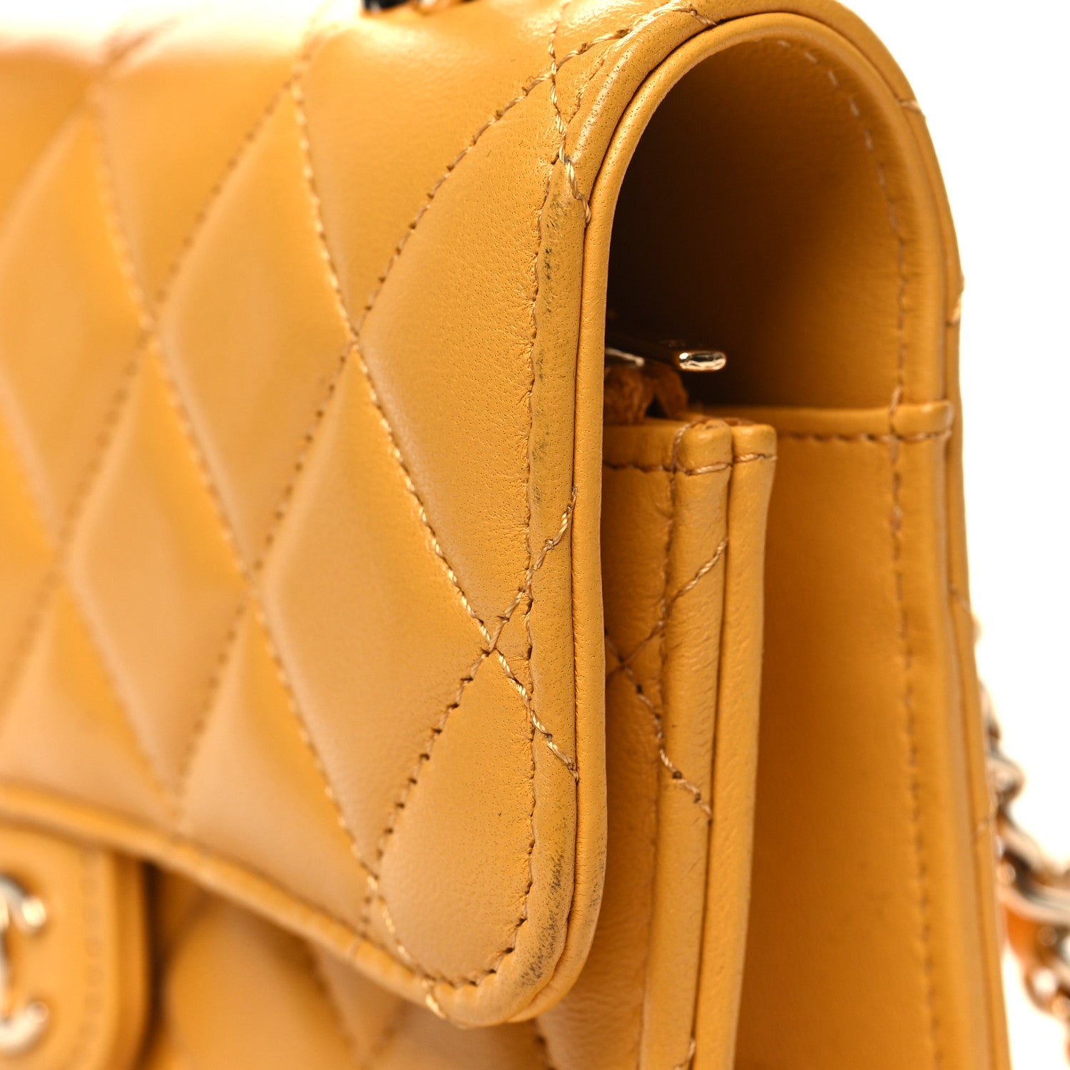 Chanel Lambskin Quilted Flap Phone Holder With Chain Yellow 13 of 14