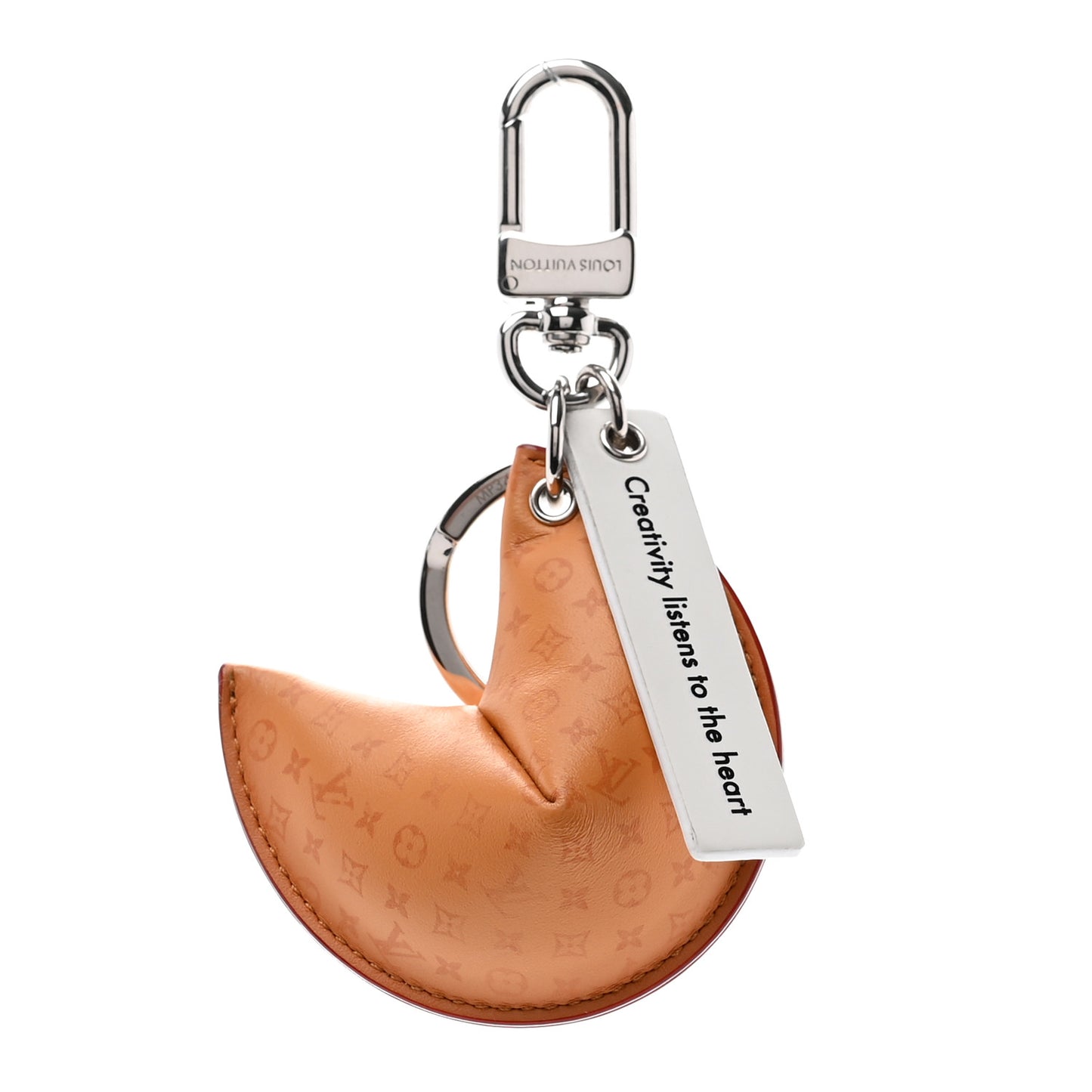 Calfskin Monogram Printed LV Fortune Cookie Bag Charm Key Holder Brown