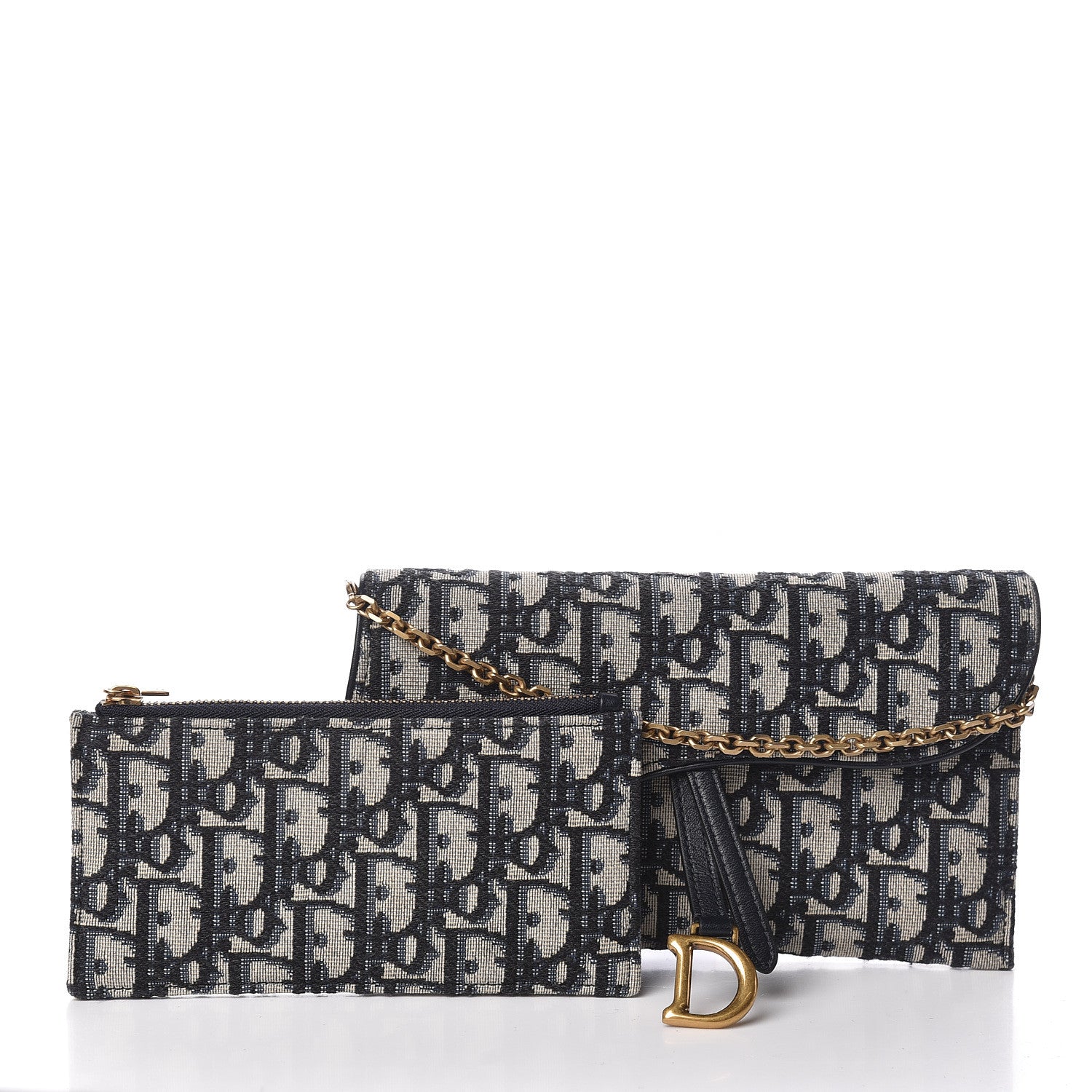 Christian Dior Oblique Saddle Chain Wallet Blue 3 of 9