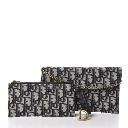 Christian Dior Oblique Saddle Chain Wallet Blue 3 of 9