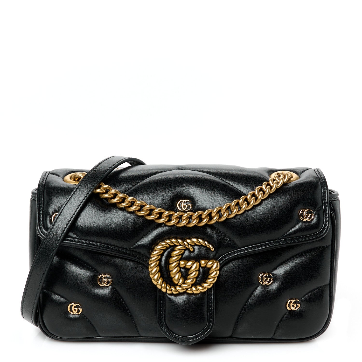 Gucci Nappa Matelasse Double G Studs Small Torchon GG Marmont Shoulder Bag Black 1 of 11