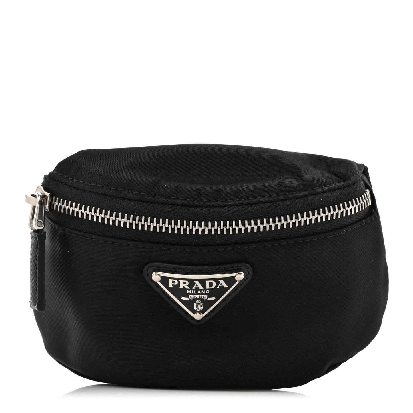 Re-Nylon Travel Saffiano Metal Triangle Logo Mini Arm Pouch Black