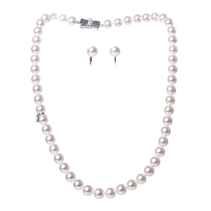 Mikimoto Sterling Silver 18K White Gold Akoya Pearl 7-8mm Strand Necklace Earring Set 1 of 10