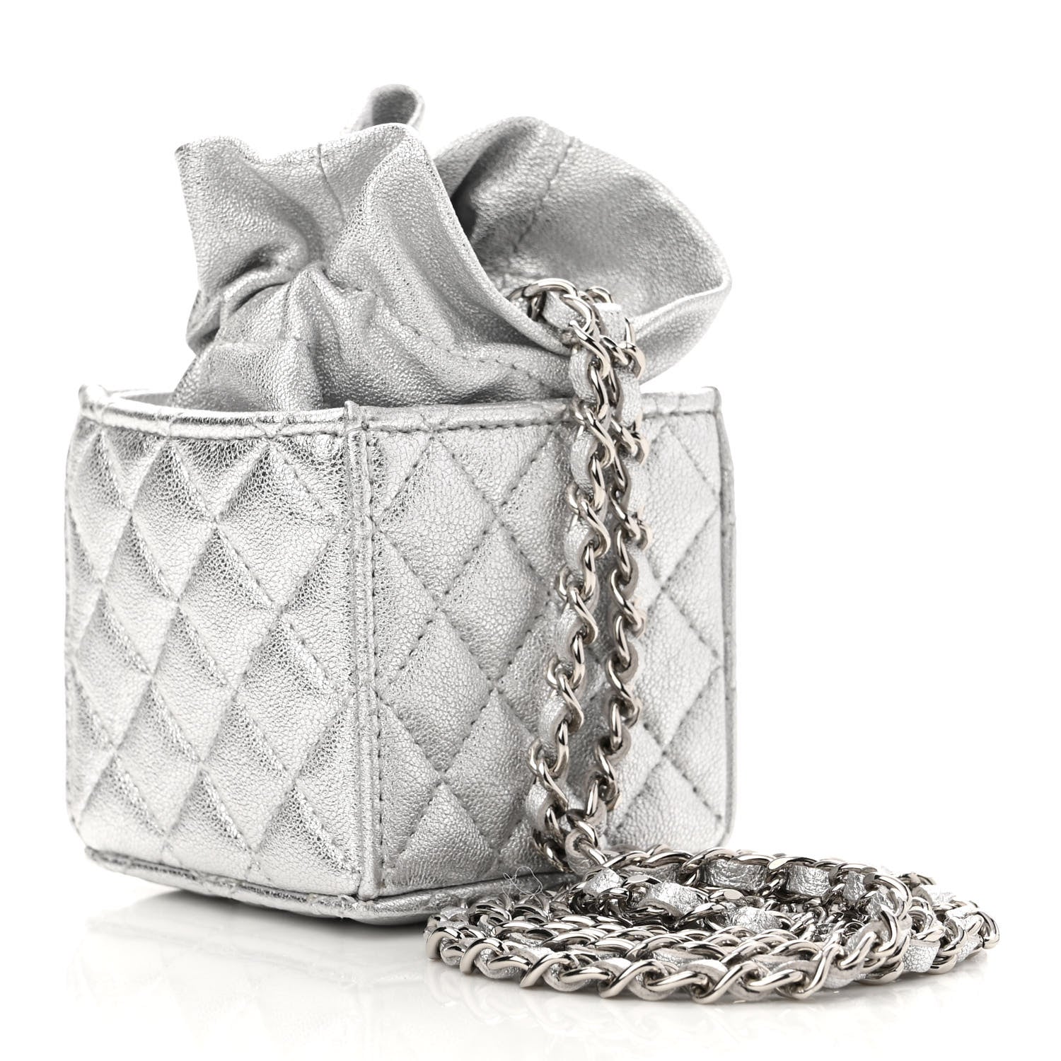 Chanel Metallic Caviar Quilted Mini Drawstring Bucket Bag Silver 3 of 11