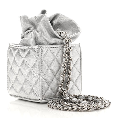 Chanel Metallic Caviar Quilted Mini Drawstring Bucket Bag Silver 3 of 11