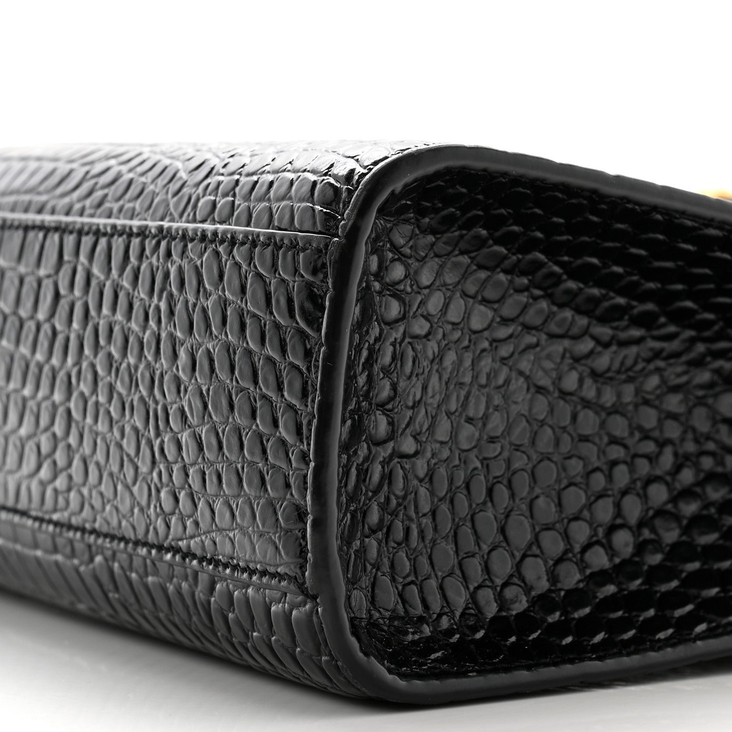Saint Laurent Shiny Calfskin Crocodile Embossed Manhattan Baguette Black 10 of 10