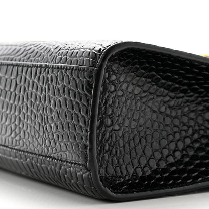 Saint Laurent Shiny Calfskin Crocodile Embossed Manhattan Baguette Black 10 of 10
