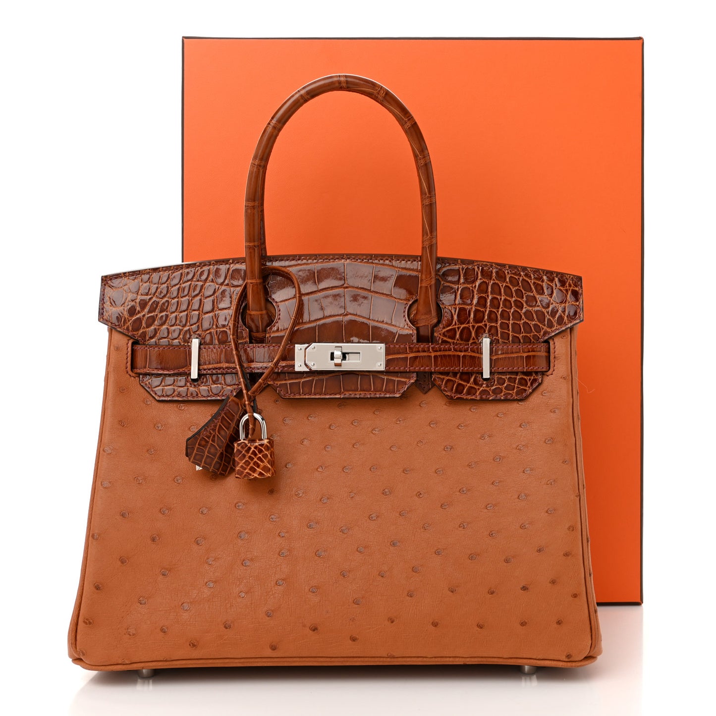 Ostrich Shiny Alligator Birkin Touch 30 Cognac Miel