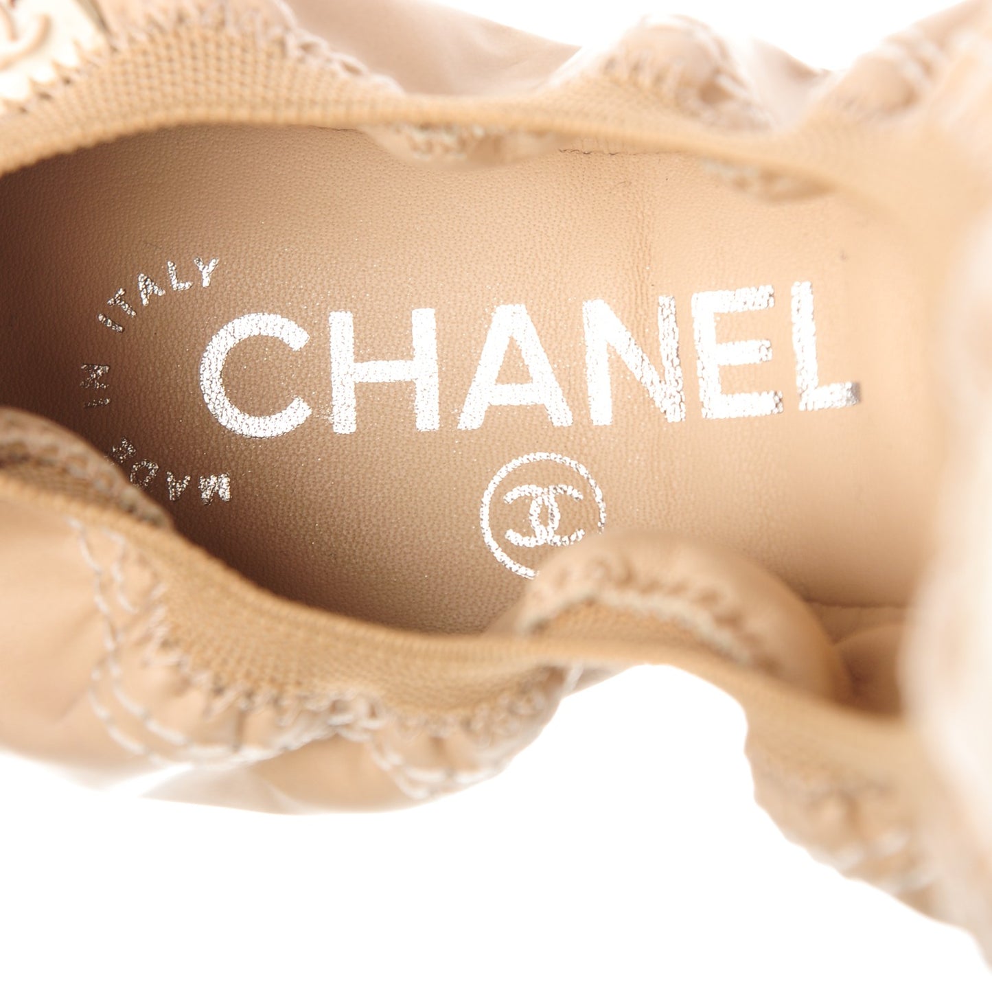 Lambskin Patent CC Elastic Cap Toe Ballerina Flats 37.5 Light Beige