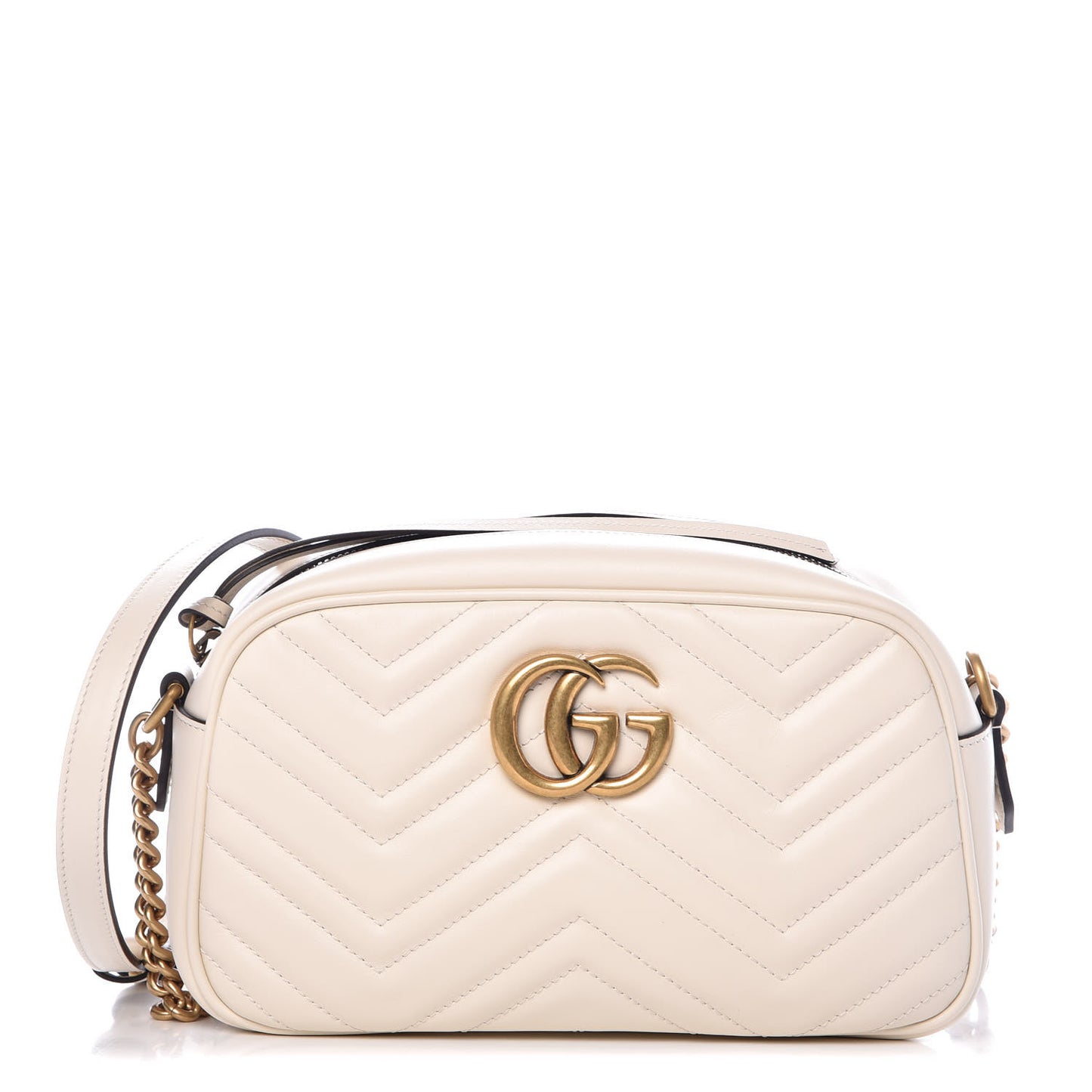 Calfskin Matelasse Small GG Marmont Chain Shoulder Bag White