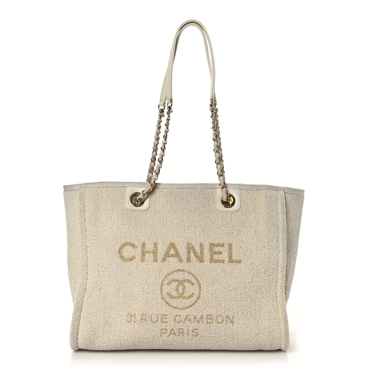 Chanel Lurex Boucle Small Deauville Tote White 1 of 9