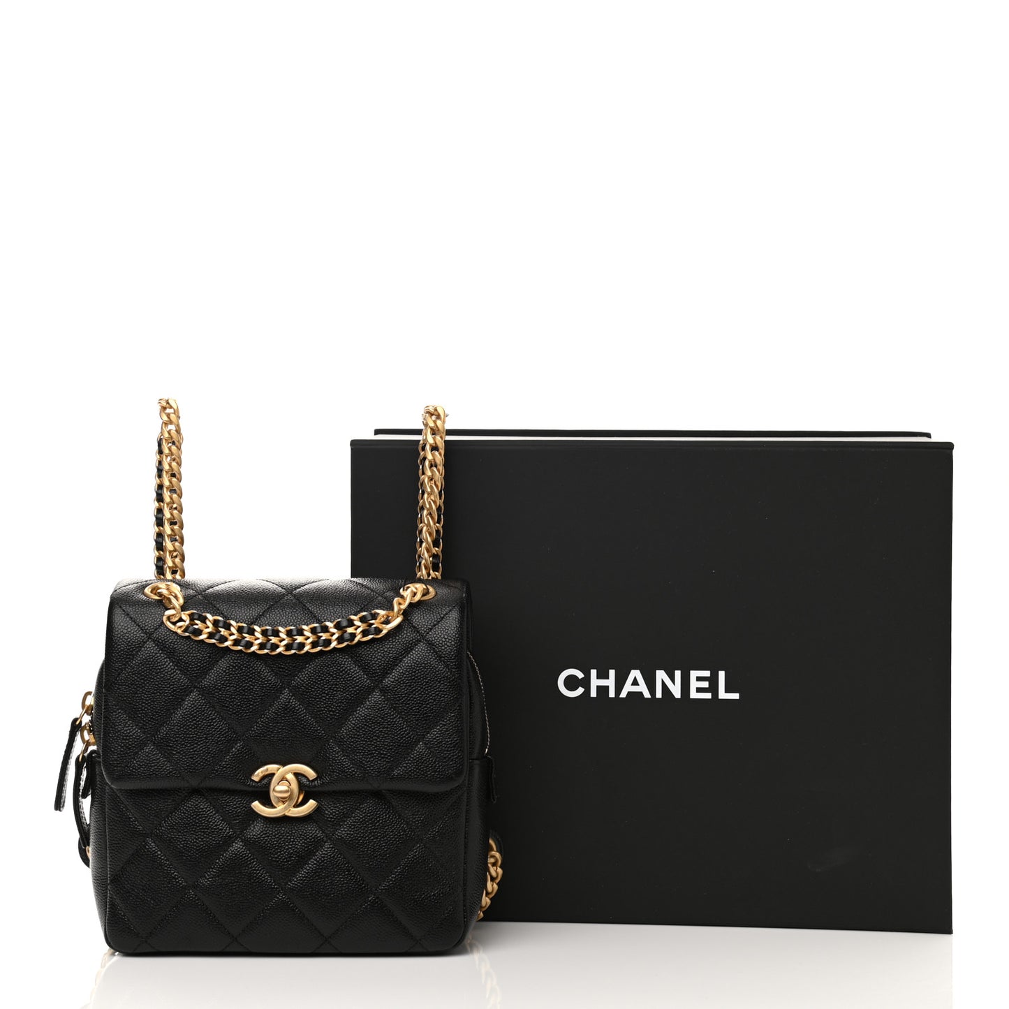 Shiny Caviar Quilted Chain Melody Backpack Black