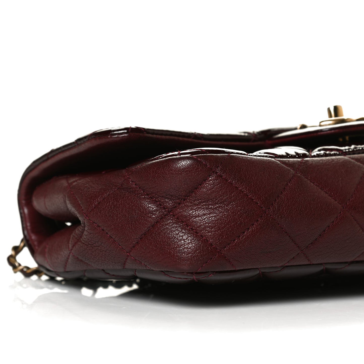 Patent Goatskin Quilted Medium CC Eyelet Flap Burgundy