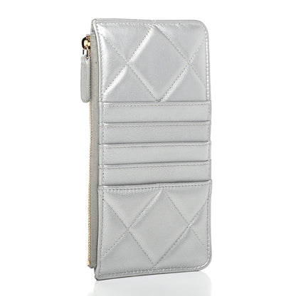 Chanel Metallic Goatskin Quilted Chanel 19 Flat Wallet Pouch Silver 3 of 9