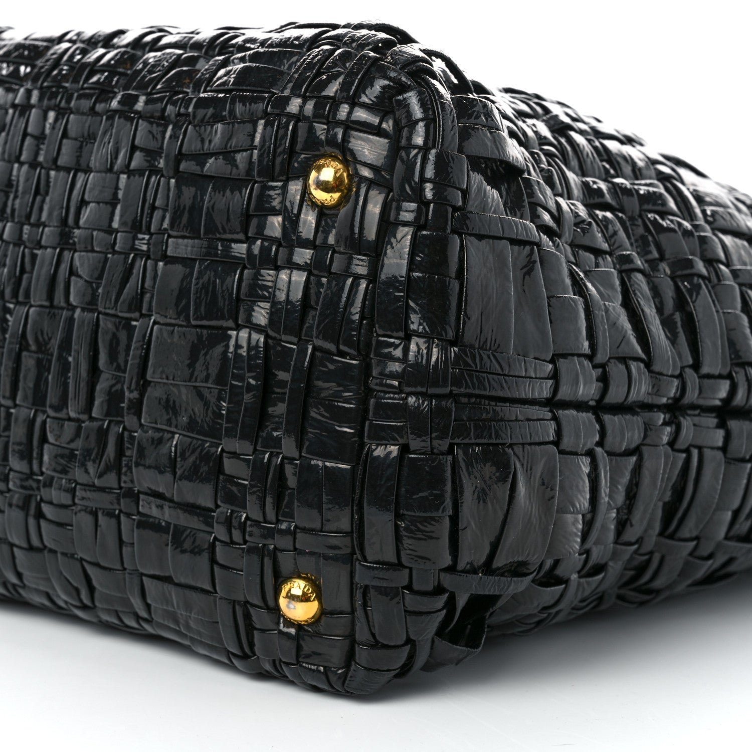 Prada Patent Woven Tote Black 10 of 12