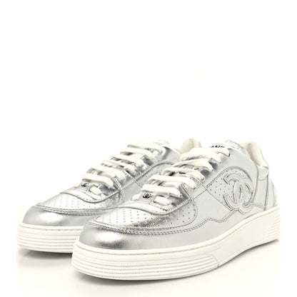 Chanel Laminated Calfskin CC Womens Sneakers 40 Silver 3 of 8