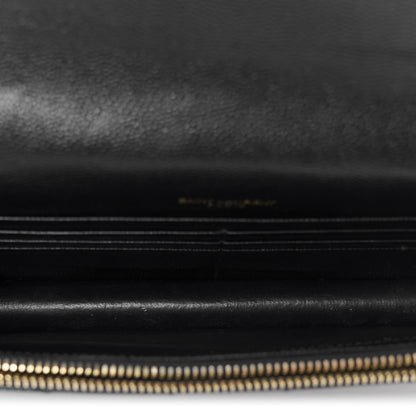 Saint Laurent Grain De Poudre Matelasse Chevron Monogram Envelope Chain Wallet Black 5 of 11