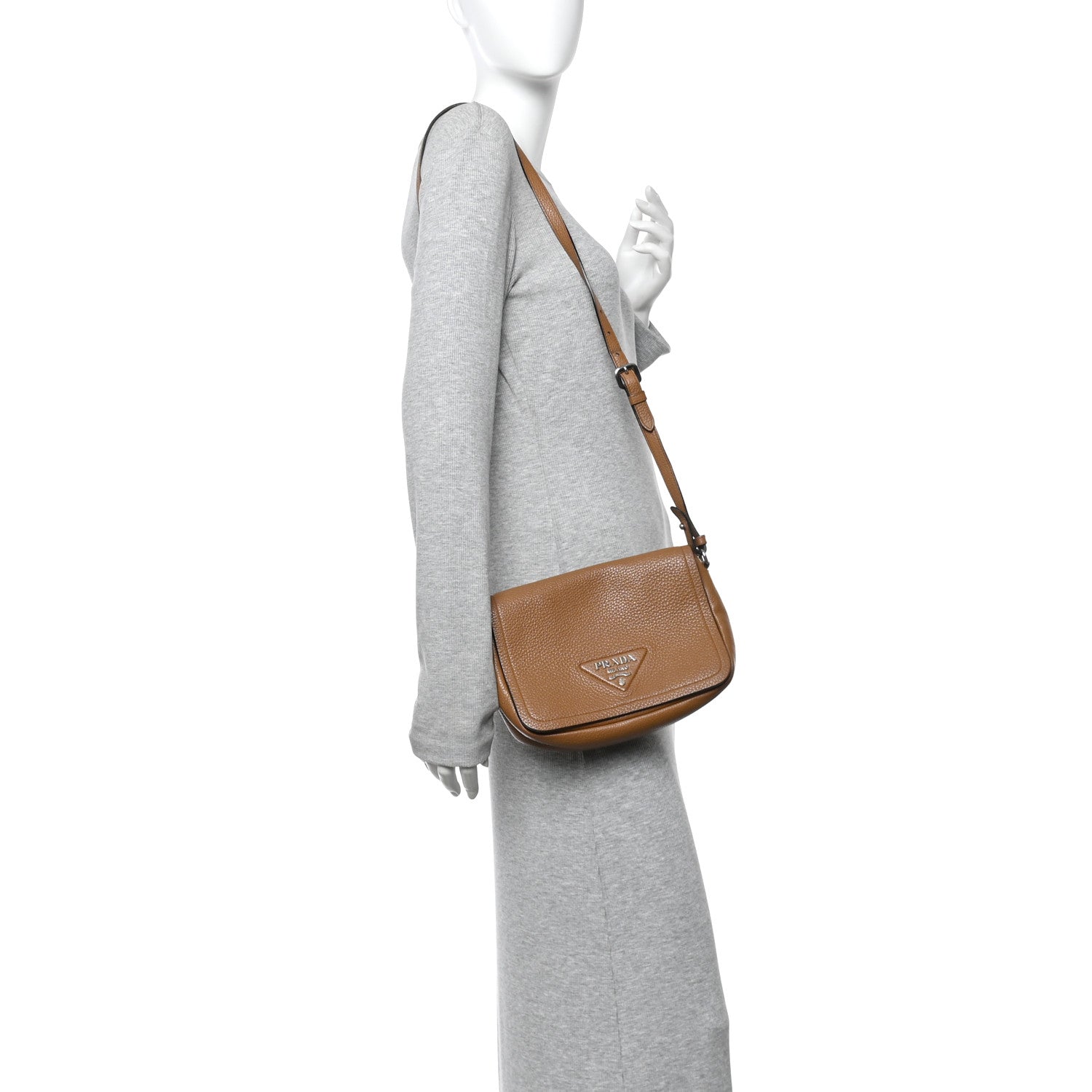Prada Vitello Daino Soft Flap Crossbody Caramel 2 of 10
