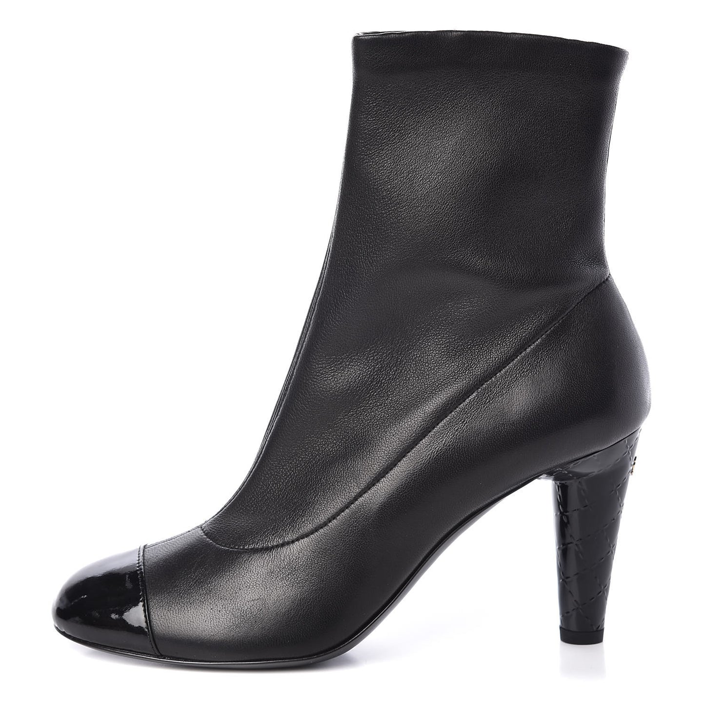 Lambskin Patent Cap Toe Ankle Boots 37.5 Black