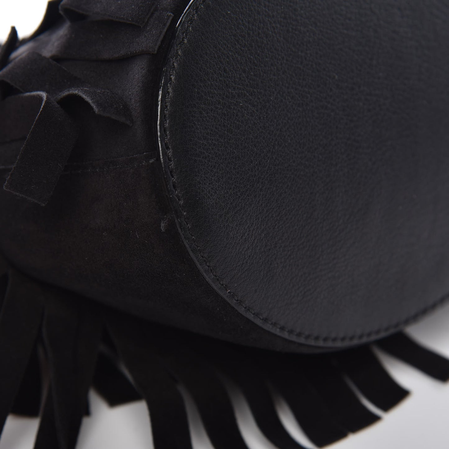 Suede Fringe Mini Bucket Bag Black