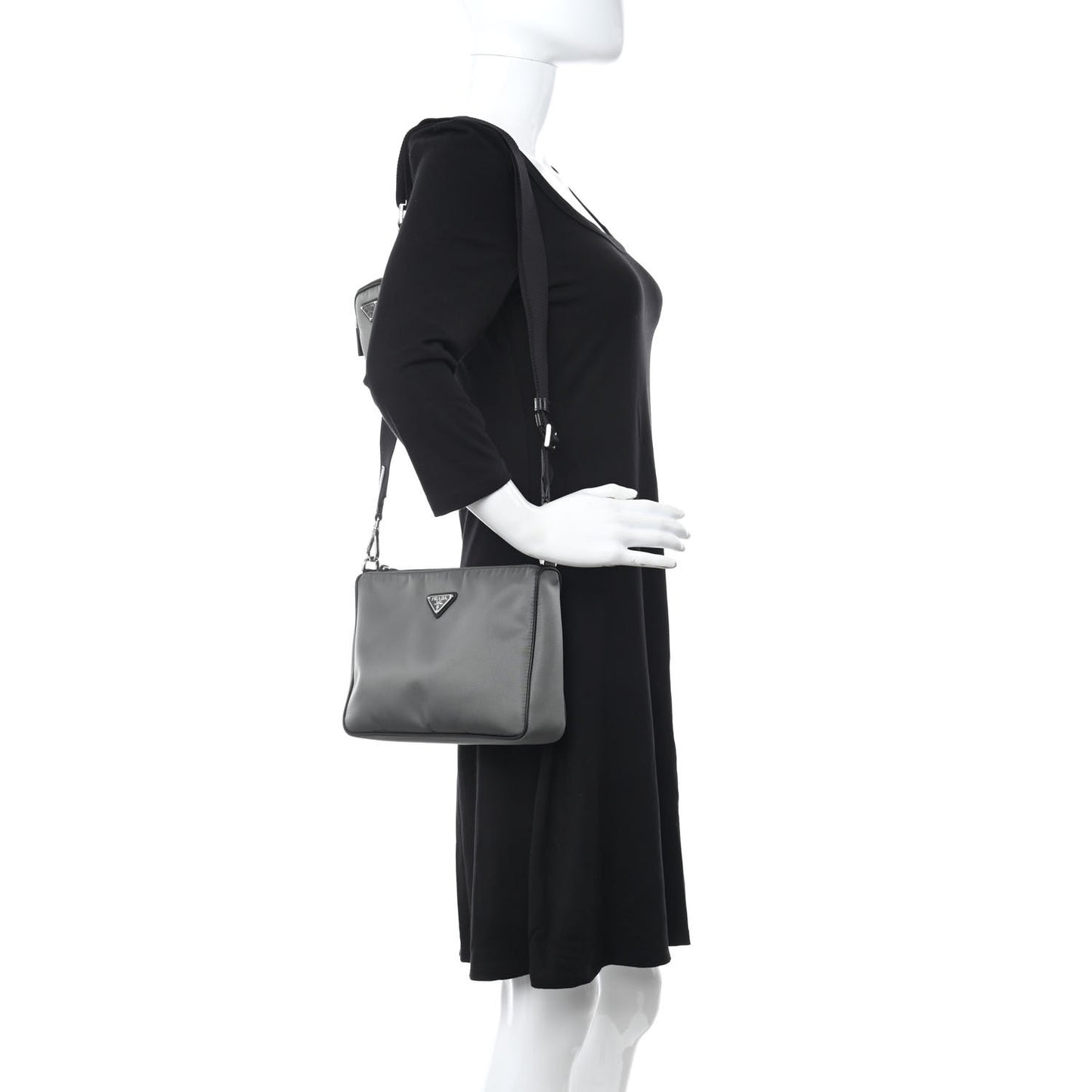 Re-Nylon Saffiano Pocket Zippered Shoulder Bag Ardesia Black