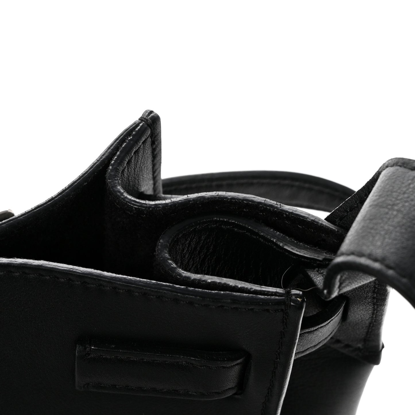 Supple Grained Calfskin Long Strap Big Bag Bucket Black