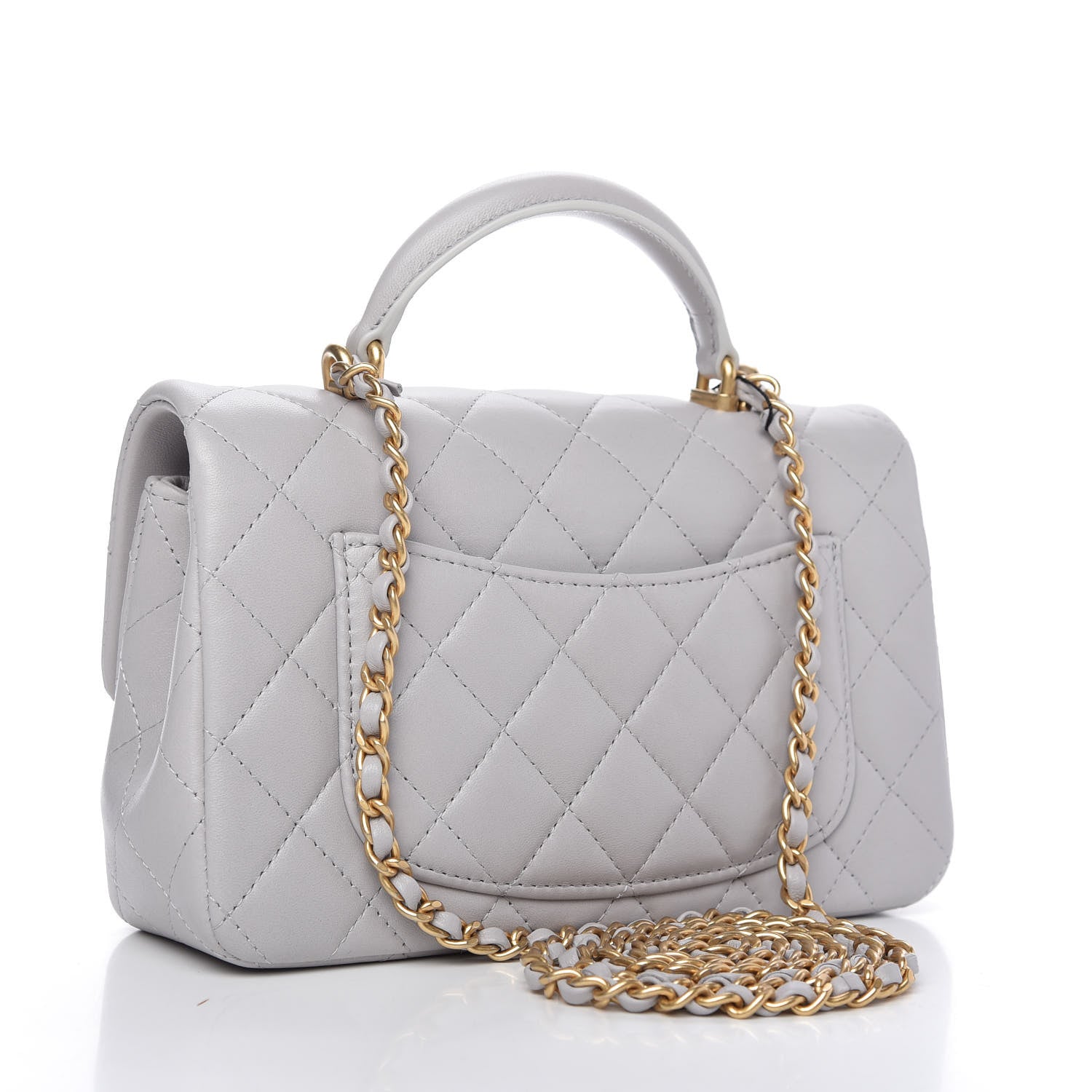 Chanel Lambskin Quilted Mini Top Handle Rectangular Flap Grey 3 of 10