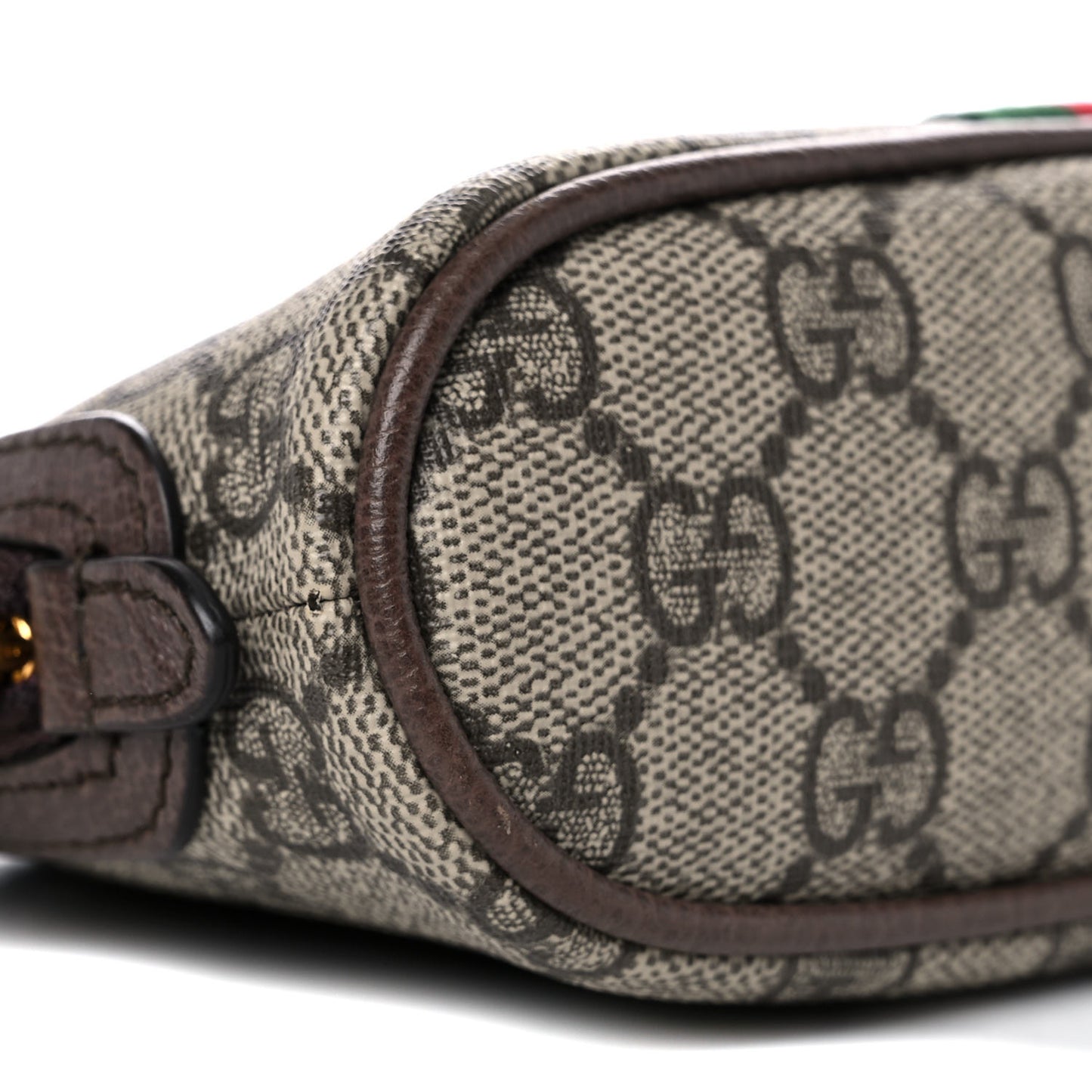 GG Supreme Monogram Textured Calfskin Web Medium Ophidia Cosmetic Case Beige Ebony New Acero
