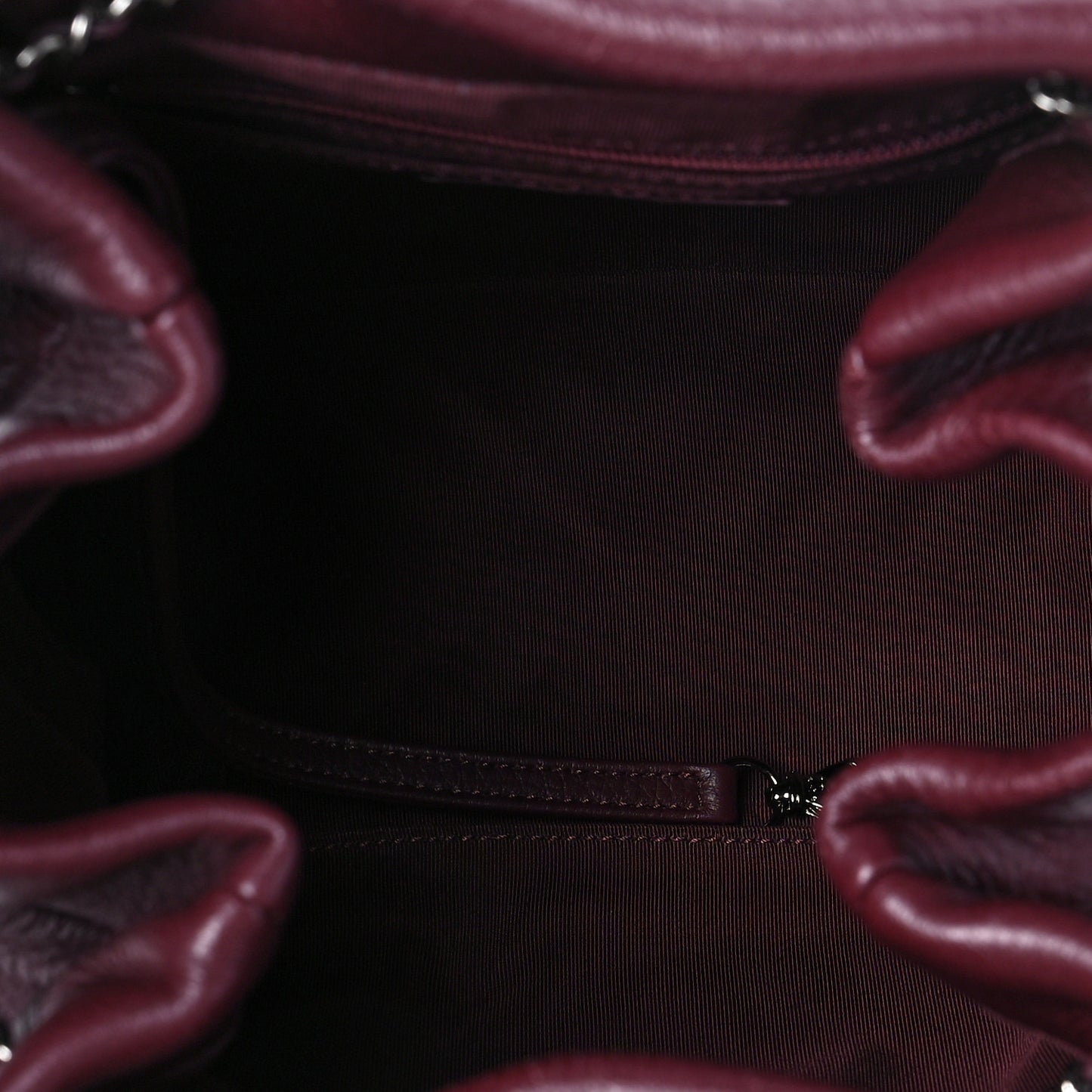 Deerskin Chevron Small CC Chain Bucket Bag Burgundy