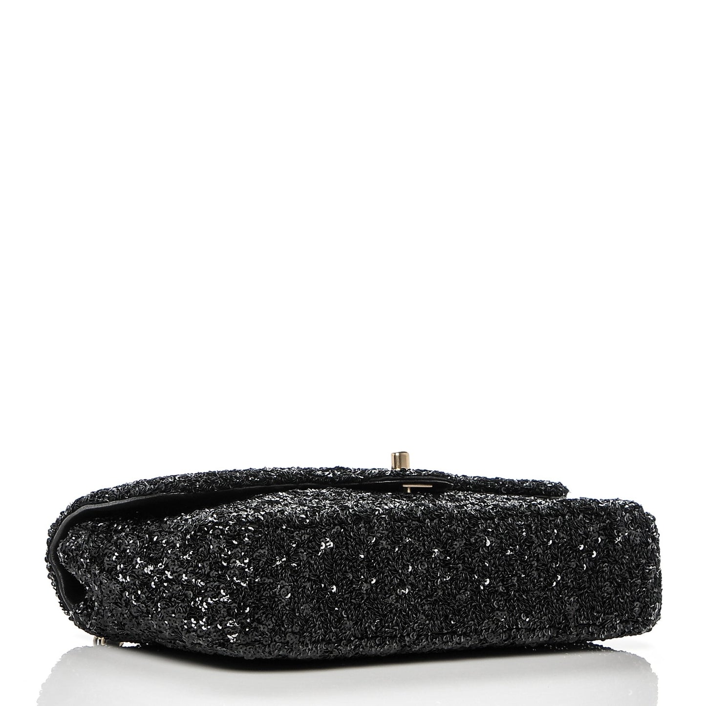 Sequin Embroidered Medium Flap Bag Black