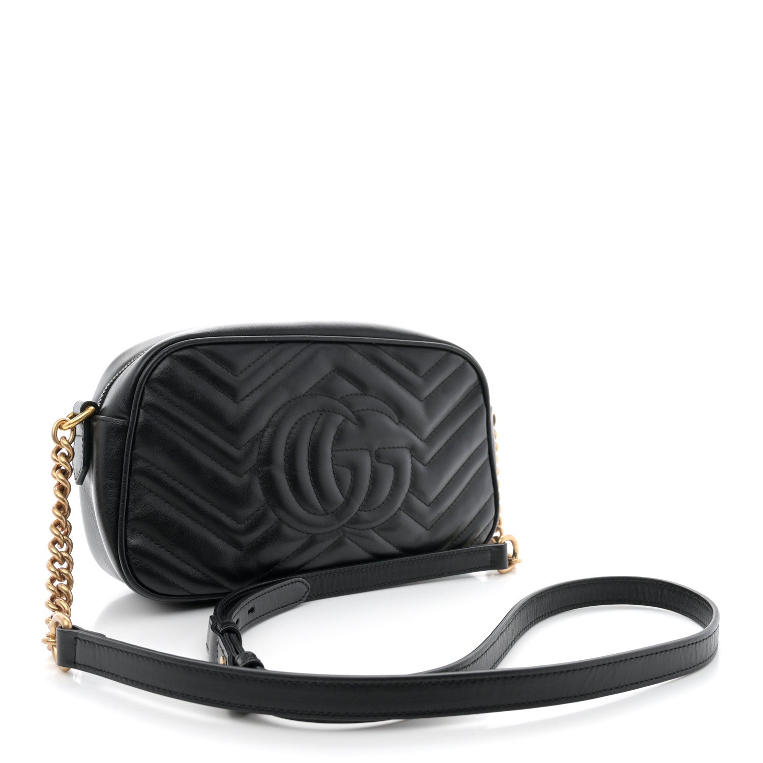 Gucci Calfskin Matelasse Small GG Marmont Chain Shoulder Bag Black 3 of 12