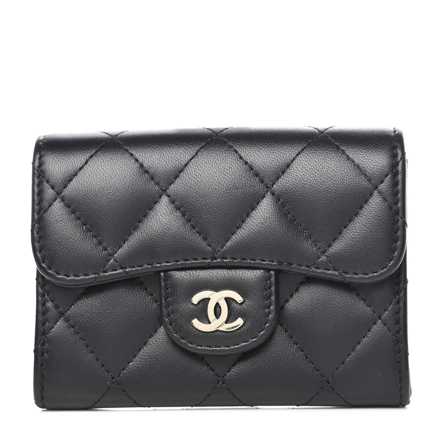 Chanel Lambskin Quilted Flap Card Holder Wallet Black 1 of 10
