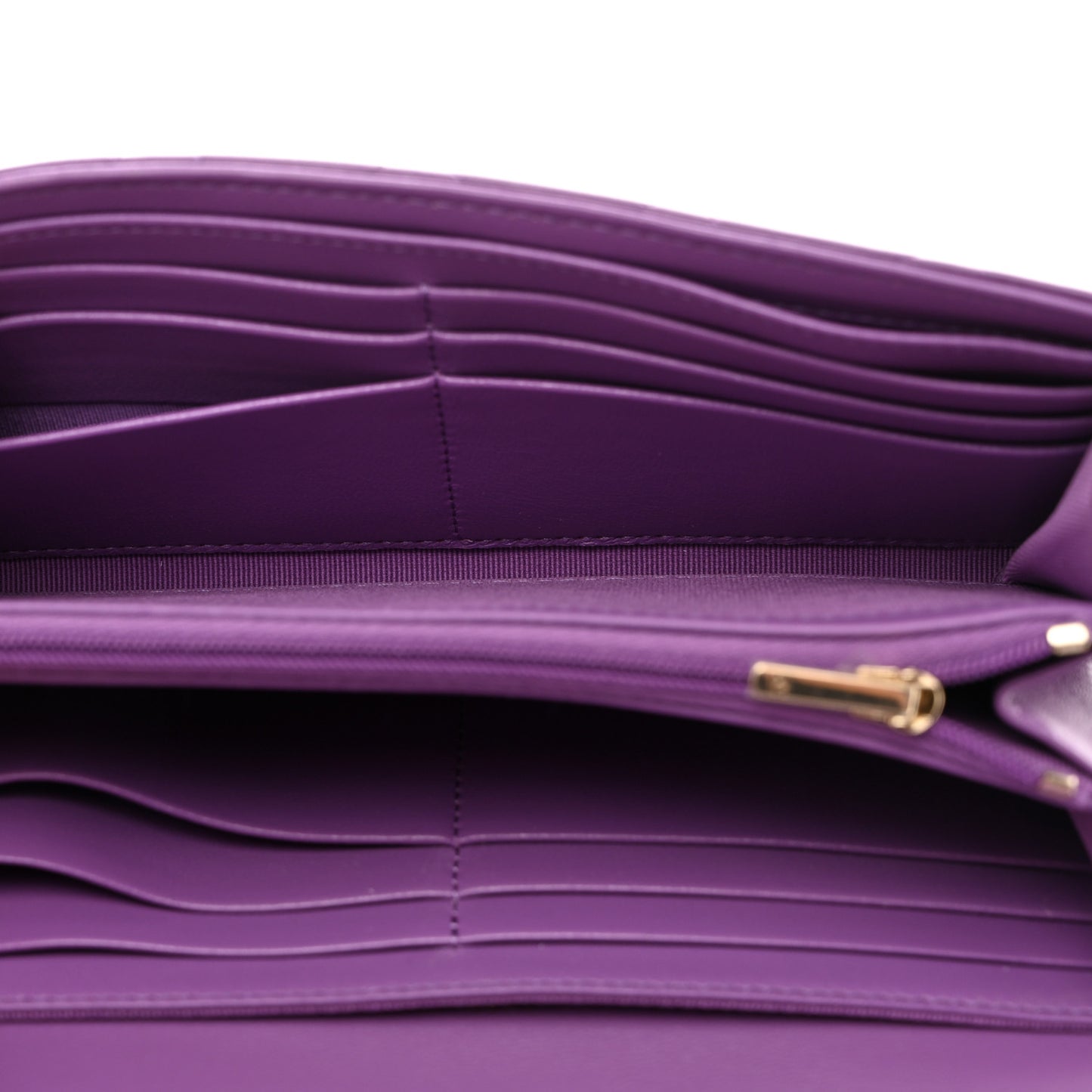 Lambskin Quilted Large Flap Wallet Purple