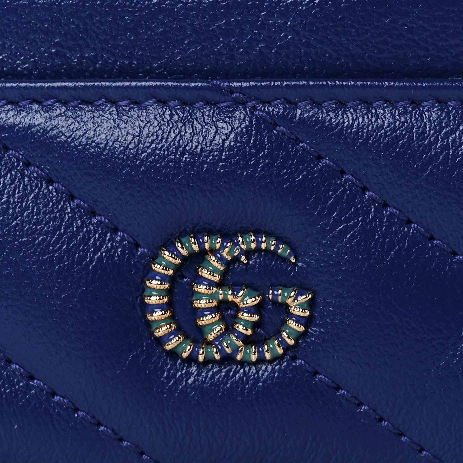 Gucci Azalea Calfskin Matelasse Diagonal Enamel Torchon GG Marmont Card Holder Imperial Blue Pavone 7 of 8