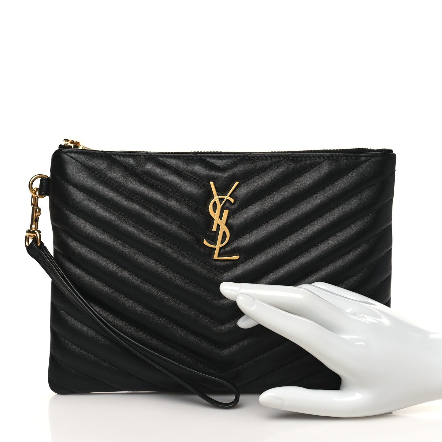 Calfskin Matelasse Chevron Monogram A5 Wristlet Black