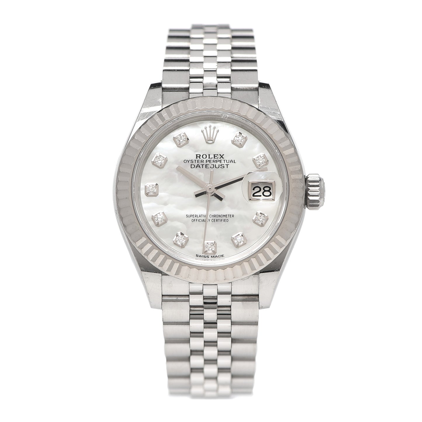 Stainless Steel 18K White Gold Diamond Mother of Pearl 28mm Oyster Perpetual Datejust Watch 279174