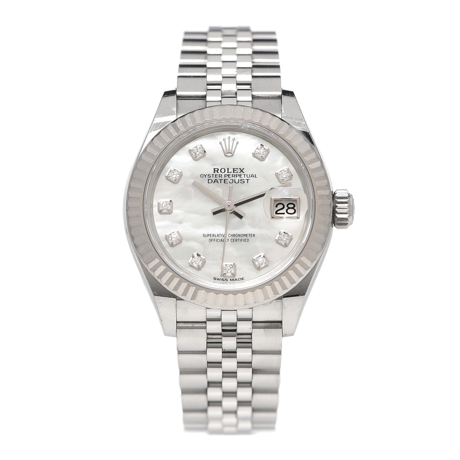 Rolex Stainless Steel 18K White Gold Diamond Mother of Pearl 28mm Oyster Perpetual Datejust Watch 279174 1 of 6