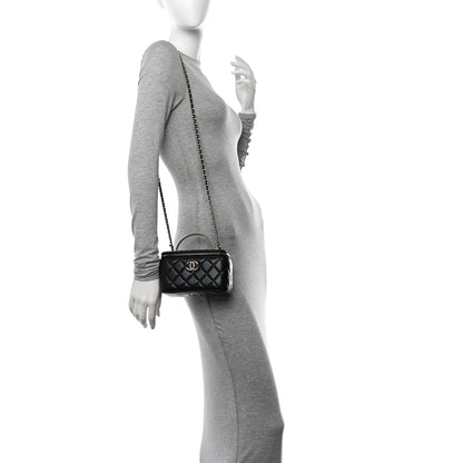 Chanel Lambskin Quilted Small Crystal Top Handle Vanity Case With Chain Black 2 of 11