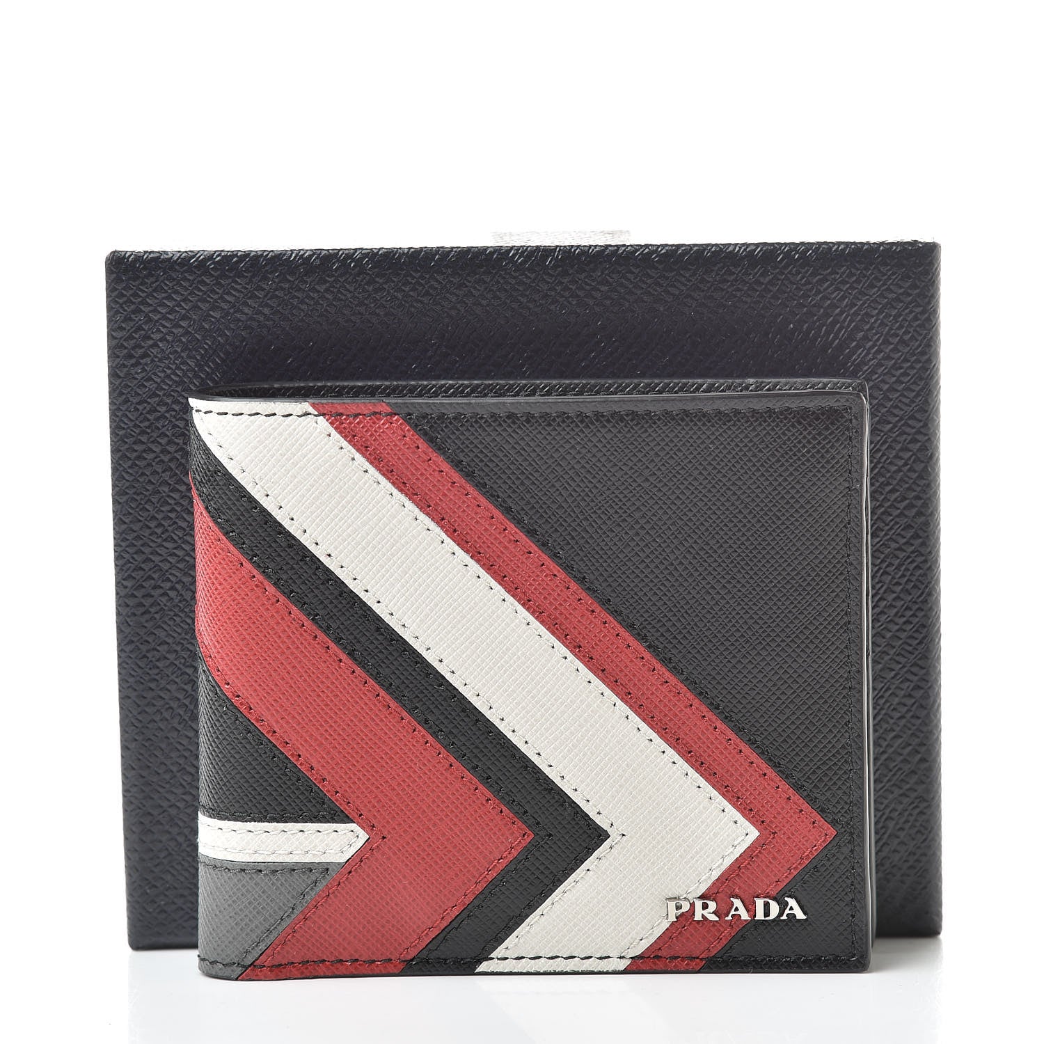 Prada Saffiano Surf Colorblock Bi-Fold Wallet Black Talco Fuoco 8 of 8