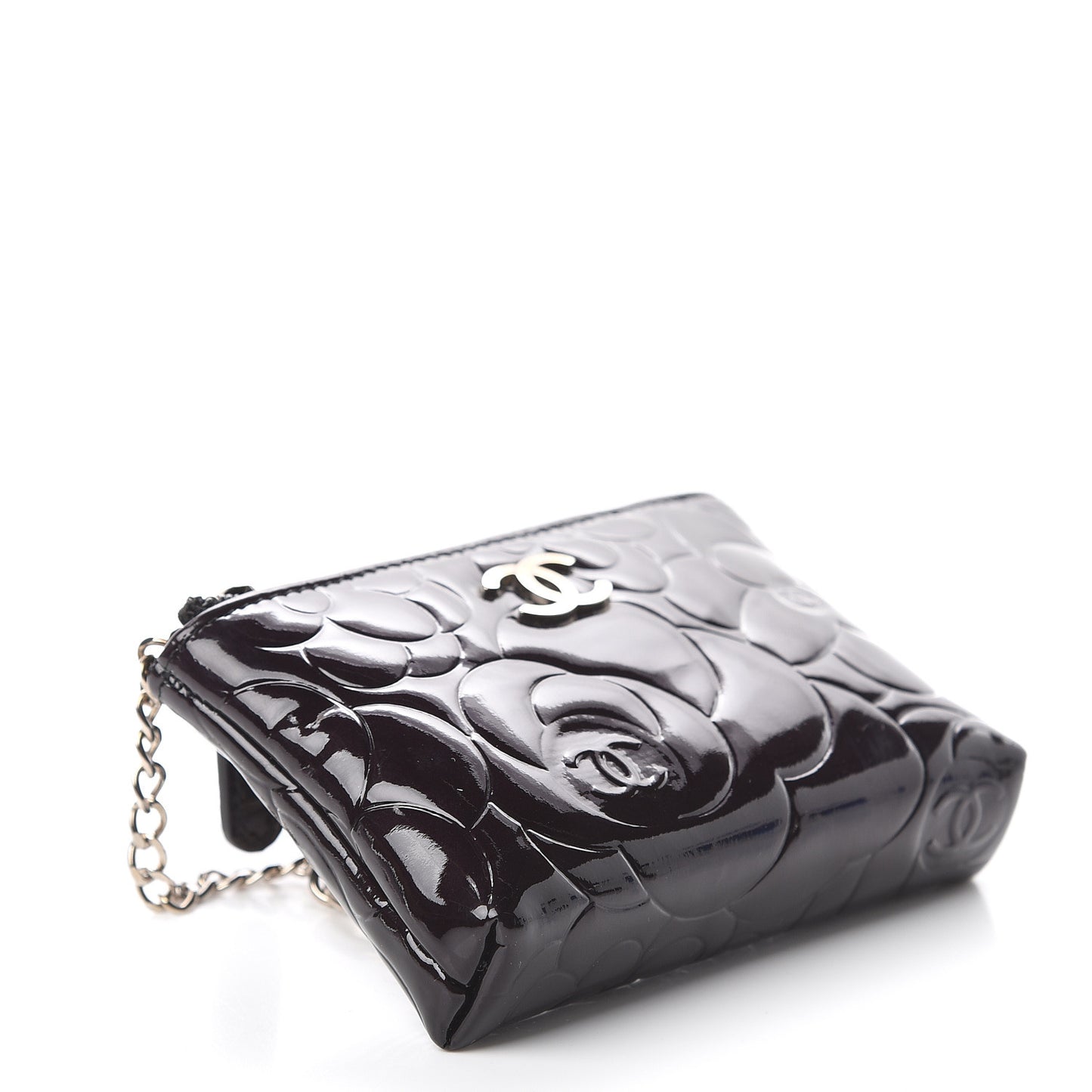 Patent Camellia Embossed Key Holder Case Black