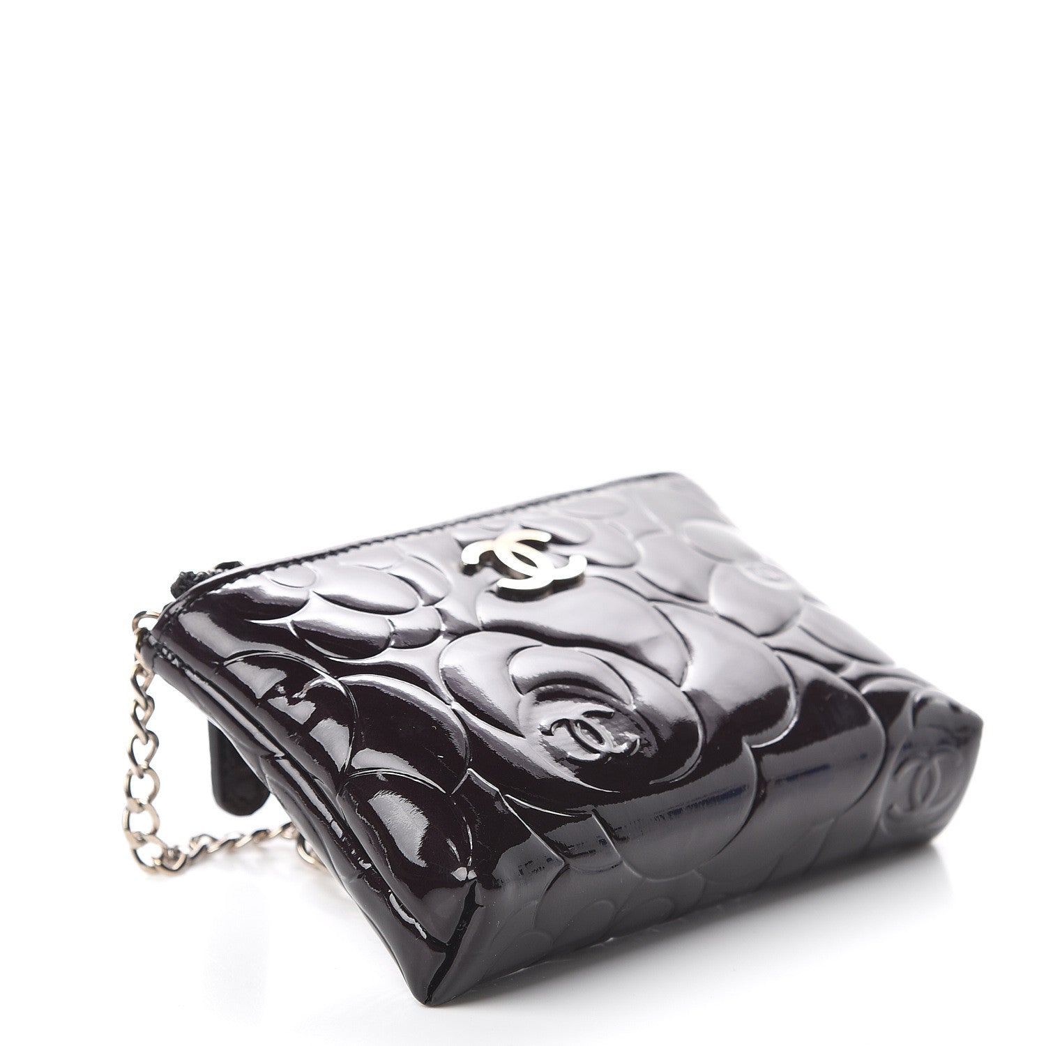 Chanel Patent Camellia Embossed Key Holder Case Black 3 of 5