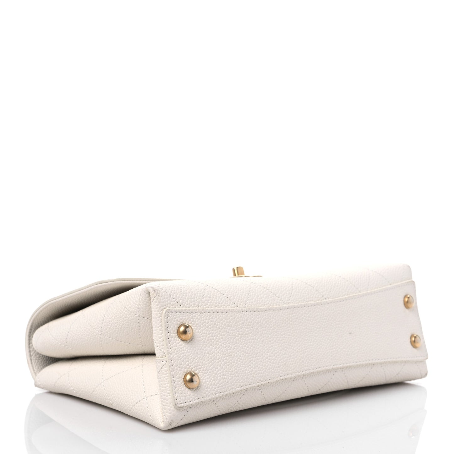 Caviar Diamond Stitched Small Top Handle Flap White